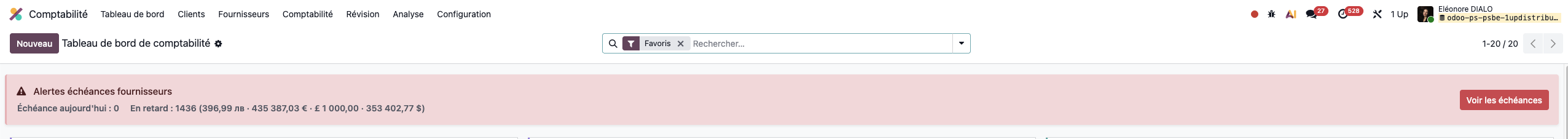 Bannière Comptabilité signalant les factures fournisseurs échues