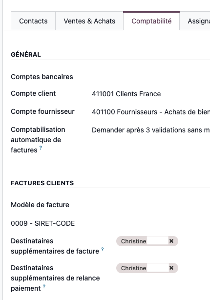 Contacts supplémentaires pour les relances client