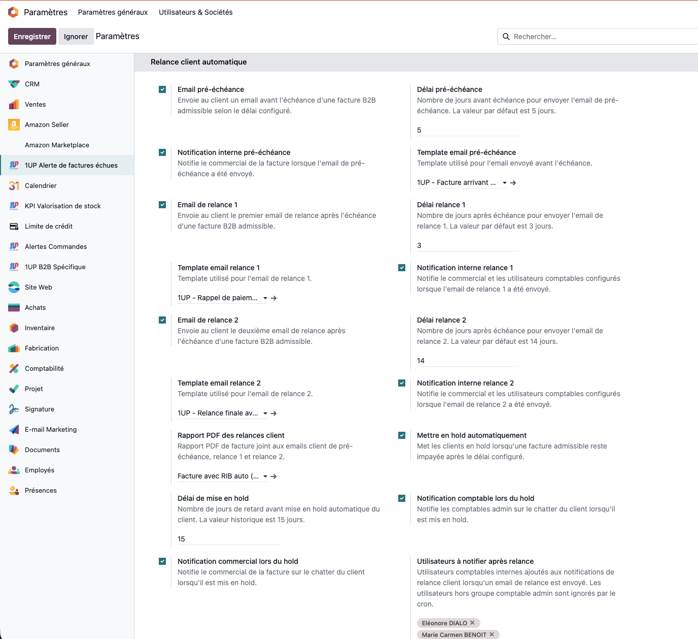 Configuration des relances de facture en retard