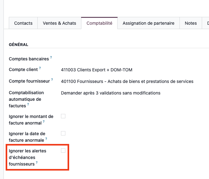 Option pour ignorer les relances d'un fournisseur