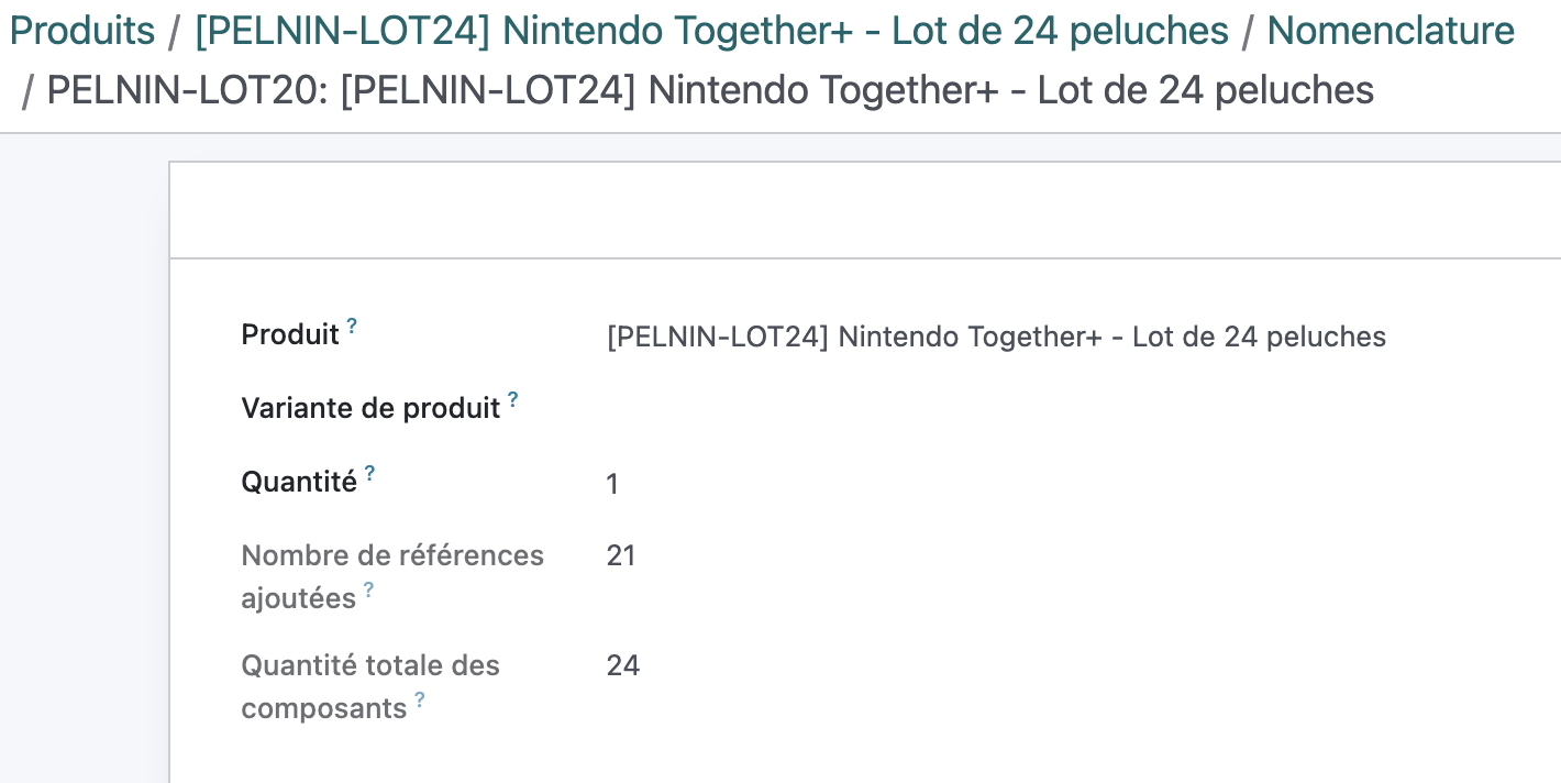 La nomenclature affiche 21 références uniques et 24 produits au total