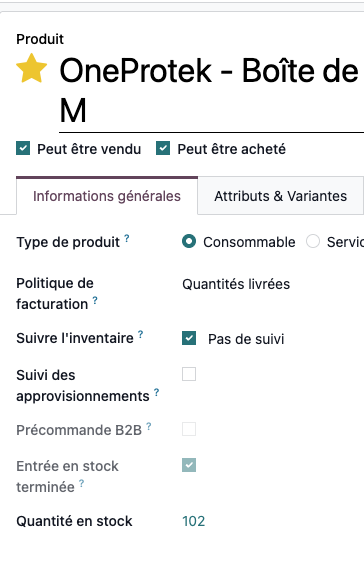 Indicateur Entrée en stock terminée sur une fiche produit