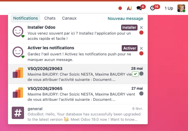 Notification Odoo menant directement à une commande